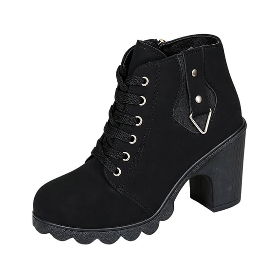 Block Hel LWITHSZG Women Ankle Boots Lace Up Front Side Zipper Round Toe Ladies ...