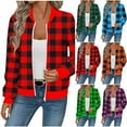 thumbnail image 1 of LWITHSZG Womens Bomber Jacket Christmas Fall Winter Fashion Waffle Plaid Jackets Long Sleeve Going Out Tops Full Zip up Coat with&nbsp;Pockets Size XL, 1 of 6