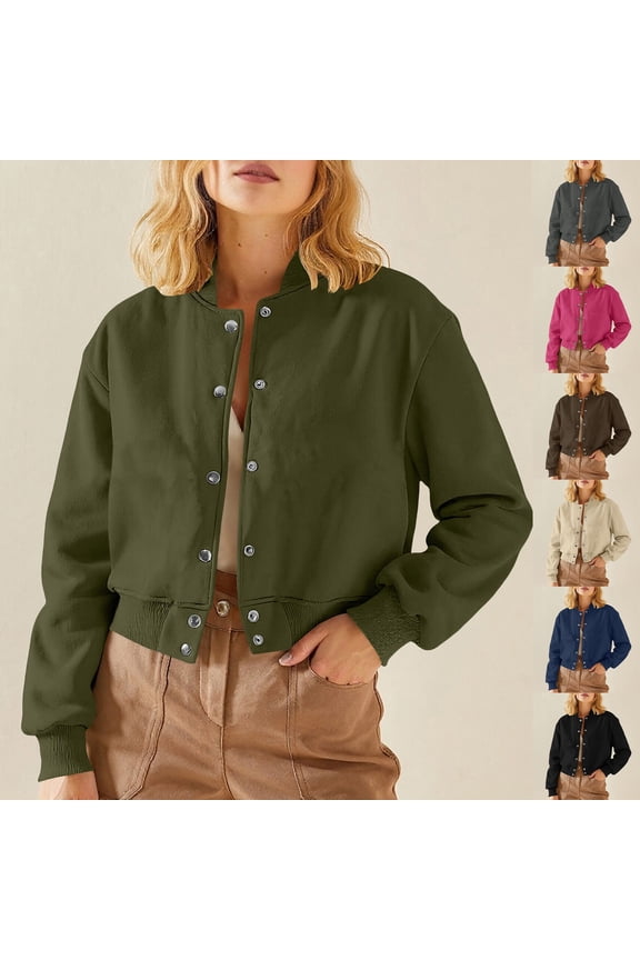 Womens Cropped Jacket Casual Solid Button Down Coats Long Sleeve Going Out Tops Fall Winter Lightweight Outerwear with Pockets Size M