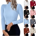 thumbnail image 1 of LWITHSZG Womens Long Sleeve Shirt Turtleneck Ribbed Knit Base Layer Tops Fall Winter Fashion Blouses Stretchy Slim Fitted Lightweight Sweaters, 1 of 9