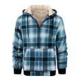 thumbnail image 1 of LWITHSZG Zip up Hoodie Men Thickened Warm Fleece&nbsp;Lined Plaid Jacket Long Sleeve Going Out Tops Fall Winter Trendy Drawstring Shacket with&nbsp;Pockets Size M, 1 of 5