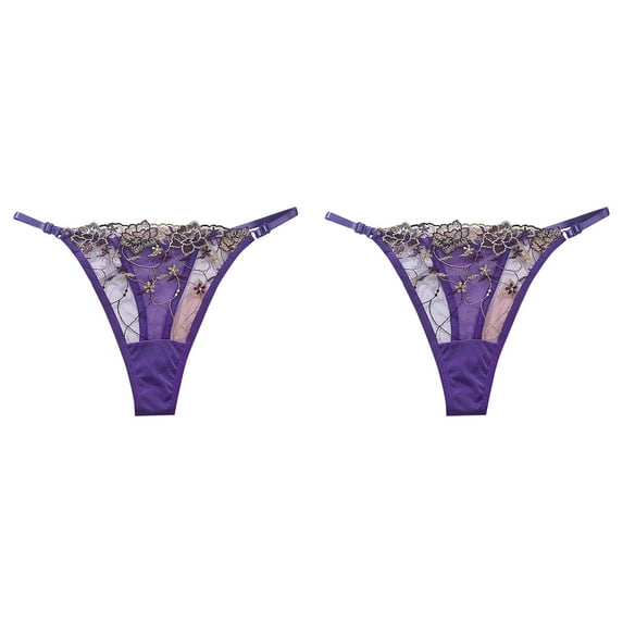 LWNYDPLSD 2 Pack Mesh Panties for Women Flower Embroidered Underwear Large Size Hollow Sheer Briefs Comfortable Breathable Transparent Thongs Valentines Day Gifts