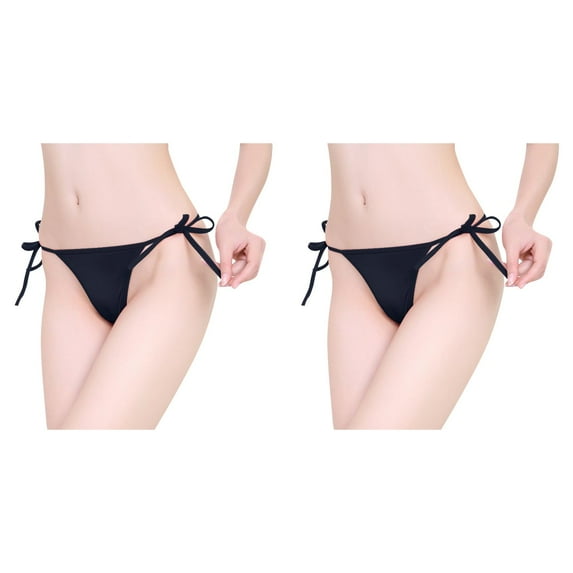 LWNYDPLSD 2 Pack Women Tie Side Panties Adjustable G-String See Through Mesh Yarn Thong Underwear Low Rise Comfortable Easy Off Underwear Transparent Thong Briefs