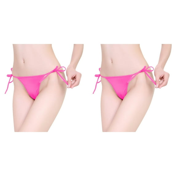 LWNYDPLSD 2 Pack Women Tie Side Panties Adjustable G-String See Through Mesh Yarn Thong Underwear Low Rise Comfortable Easy Off Underwear Transparent Thong Briefs