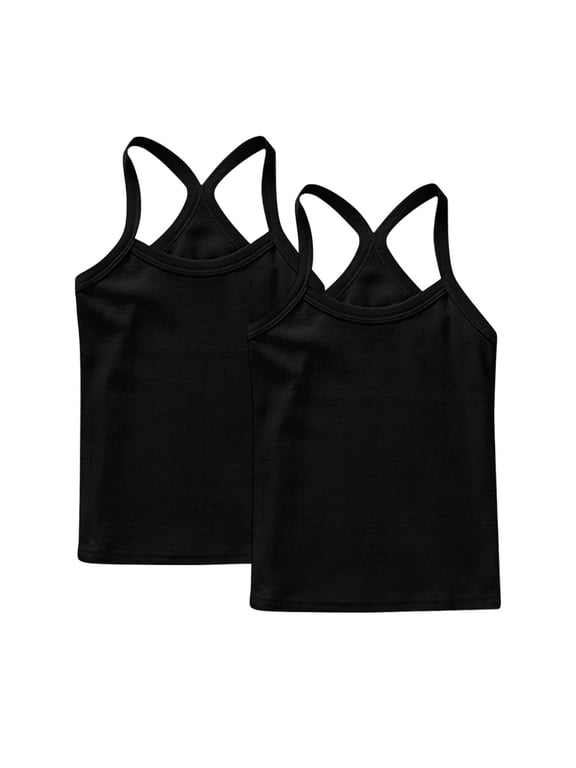 2 Piece Tank Tops for Girls Plain Color Cross Back Sleeveless Soft Stretch Vest Top for Teens Girl School Dance Summer Clothes