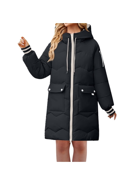 2024 Women's Fashion Waterproof Long Winter Coat Thickened Down Alternative Jacket Warm Puffer Jacket Hooded Parka Clearance Sale Black 4XL