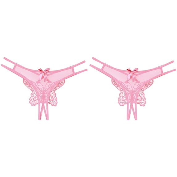 LWNYDPLSD 2Pcs Panties for Women Invisible Sheer Panties Thongs Mesh G-Strings Low Rise Brief Underwear Traceless Mesh Embroidered Big Butterfly Open End Thong