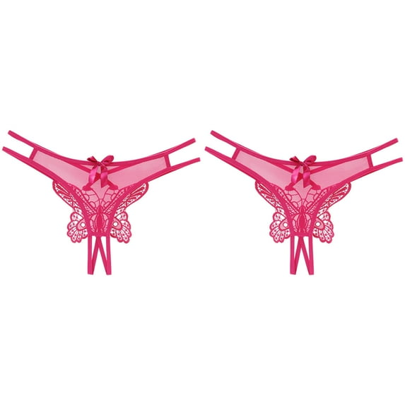 LWNYDPLSD 2Pcs Panties for Women Invisible Sheer Panties Thongs Mesh G-Strings Low Rise Brief Underwear Traceless Mesh Embroidered Big Butterfly Open End Thong