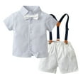 thumbnail image 1 of LWNYDPLSD Baby Boy Formal Short Set Toddler Summer Gentleman Outfit Kids StripedShort Sleeve Bowtie Shirt +Suspender Shorts Suit for Wedding Graduation Dress Infant Boy Clothes, 1 of 1
