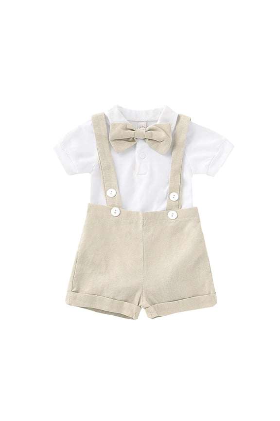 Baby Boys Formal Suit Set Infant Boys Short Sleeve Shirt+Romper Suspenders+Shorts Newborn Wedding Tuxedo Outfits Toddler Cake Smash Clothes