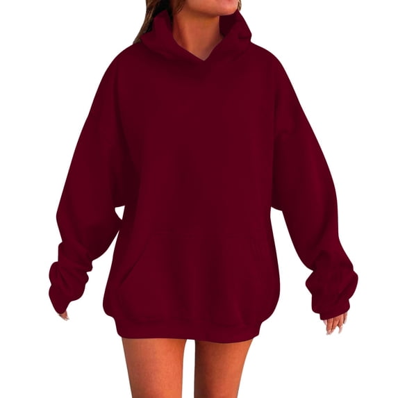 LWNYDPLSD Baggy Hoodies for Girls Solid Basic Loose Hoodie Sweatshirt Teens Unisex Long Sleeve Kangaroo Pocket Drop Shoulder Pullovers Top