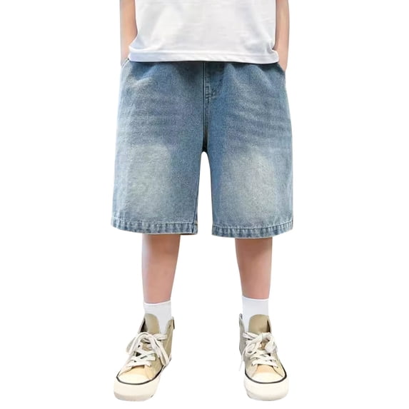 LWNYDPLSD Baggy Jean Shorts for Boys Distressed Washed Denim Shorts Kids Sport Casual Jorts Teens Trendy Streetwear Boy Summer Clothes