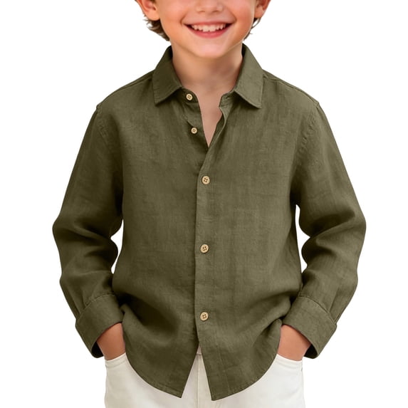 LWNYDPLSD Boys Long Sleeve Shirts Button Down Casual Beach Shirt for Kids Fashion Summer Vacation Shirts Teens Collared School Daily Tops