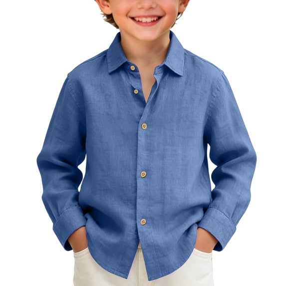 LWNYDPLSD Boys Long Sleeve Shirts Button Down Casual Beach Shirt for Kids Fashion Summer Vacation Shirts Teens Collared School Daily Tops