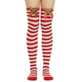 thumbnail image 1 of LWNYDPLSD Christmas Fashion Bow Thigh High Long Stockings Over Knee Socks Christmas Party Socks Knee High Long Striped Stocking Socks Clearance Sale E, 1 of 4