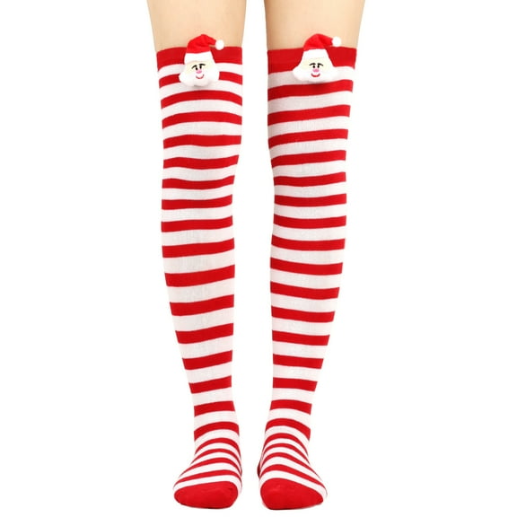 LWNYDPLSD Christmas High Long Stockings Over Knee Socks Christmas Party Socks Knee High Long Striped Stocking Socks Clearance Sale Watermelon Red