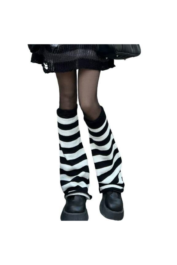 Compression Socks White Socks Women Girls Japanese Leg Warmers Kawaii Knit Boot Socks 90s Solid Striped Gothic Crochet Leg Warmers Black