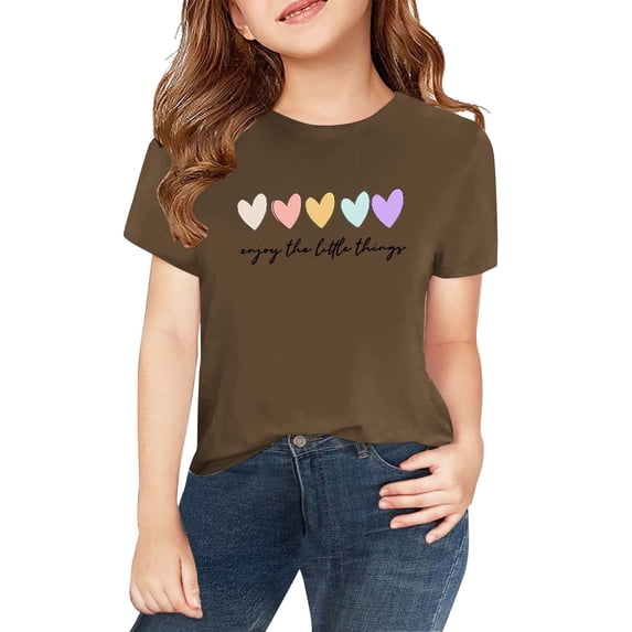 LWNYDPLSD Cute T Shirt for Girls Heart Print Vintage Graphic Tee Kids Summer Short Sleeve Casual Inspirational Tops Teens Girls School Daily Clothes