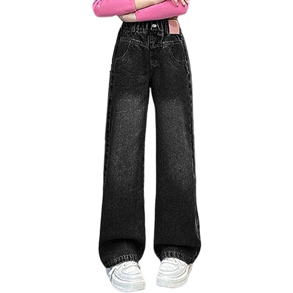 LWNYDPLSD Girls Baggy Jeans Straight Wide Leg Casual Denim Pants for Kids Y2k Distressed Vintage Denim Jeans Fashion Streetwear for Teens Girl