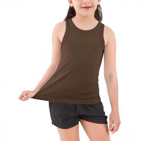 LWNYDPLSD Girls Casual Basic Tank Top Slim Fit Sleeveless Ribbed Knit Y2k Crop Tank Top for Teens Girl Trendy Dance Sports Tops Cute Clothes