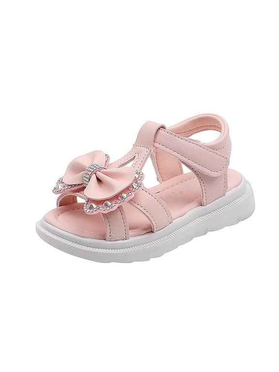 Girls Sandals Kids Open Toe Ankle Strap Dress Shoes Wedding Party Princess Shoes with Bowknot for Toddler Soft Soled Sandals