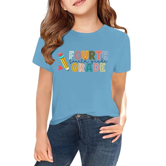 LWNYDPLSD Girls Tops Size 8-10 White Shirt Girls White T-shirt Teen Girls Shirts Kids Clothes Girls Size 10-12 Teenager Clothes Kids 7-8 Cute Clothes, Light Blue 3-4 Years