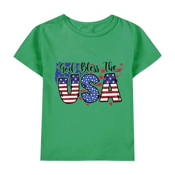 LWNYDPLSD July 4 Shirt for Kids Letter Shirts Girls Independence Day Baseball T Shirt Teen Girls American Flag Short Sleeve Tees Tween Girl Clothes