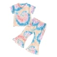 thumbnail image 1 of LWNYDPLSD Kids 2 Piece Suit Baby Girls Birthday Outfit Toddler Tie Dye Matching Sister 2pcs T-Shirt + Flare Leg Pants Fashion Y2K Soft Sets for 1-5 Years Newborn Girls Clothes, 1 of 7
