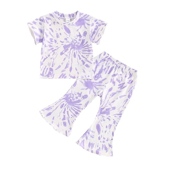 LWNYDPLSD Kids 2 Piece Suit Baby Girls Birthday Outfit Toddler Tie Dye Matching Sister 2pcs T-Shirt + Flare Leg Pants Fashion Y2K Soft Sets for 1-5 Years Newborn Girls Clothes