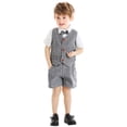 thumbnail image 1 of LWNYDPLSD Kids 3 Piece Suits Set Formal Gentleman Tuxedo Suit for Newborn Boy Wedding Graduation Dress Suit with Checkered Striped Vest+Shorts+Bowtie Button Down Short Sleeved Shirt Outfits, 1 of 8