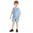 thumbnail image 1 of LWNYDPLSD Kids 3 Piece Suits Set Formal Gentleman Tuxedo Suit for Newborn Boy Wedding Graduation Dress Suit with Checkered Striped Vest+Shorts+Bowtie Button Down Short Sleeved Shirt Outfits, 1 of 7