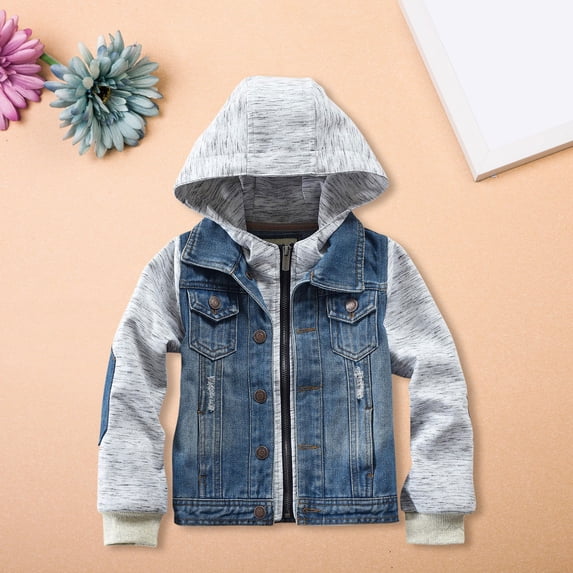 LWNYDPLSD Kids Boys Girls Denim Jacket Hooded Full Zip Button Front ...
