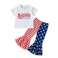 thumbnail image 1 of LWNYDPLSD Kids Fourth of July Outfit 1st Birthday Set for Toddler The Beautiful American Short Sleeve Retro Shirt Top+ USA Flag Bell Bottoms Pants 4th Of July Set Baby Girl Clothes, 1 of 9