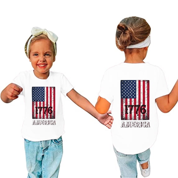 LWNYDPLSD Kids July 4th Shirts Flag Shirt for Girls 1776 Patriotic Tees Toddler USA Independence 250th Anniversary Short Sleeve Tops Teen Girl Clothes