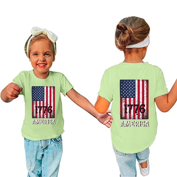 LWNYDPLSD Kids July 4th Shirts Flag Shirt for Girls 1776 Patriotic Tees Toddler USA Independence 250th Anniversary Short Sleeve Tops Teen Girl Clothes