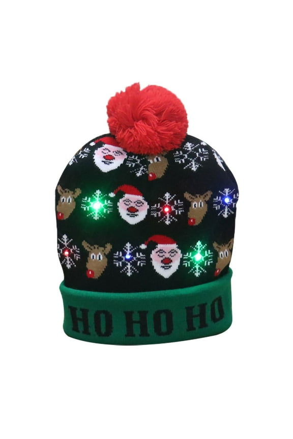 Knitted Hat Fashionable LED Light-up Christmas Hats Xmas Santa Hat Lights Flashing Cap Beanie Hats for Women Comfortable A One Size