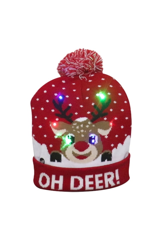 Knitted Hat Fashionable LED Light-up Christmas Hats Xmas Santa Hat Lights Flashing Cap Beanie Hats for Women Comfortable C One Size