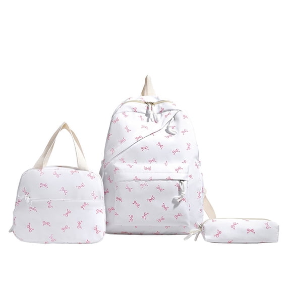 LWNYDPLSD Large Backpack for Teens Men Women Bow Backpack 3Pcs Set Youth Aesthetic Cute Backpack Set with Lunch Bag Pencil Case Fashion Preppy Backpack
