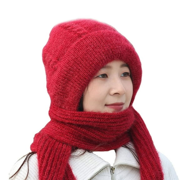 LWNYDPLSD Neckerchief Integrated Ear Windproof Cap Scarf Knitting Thick Warm Ear Guard Hat Hooded Scarf Women Winter Knitted Hat Clearance Sale Red One Size