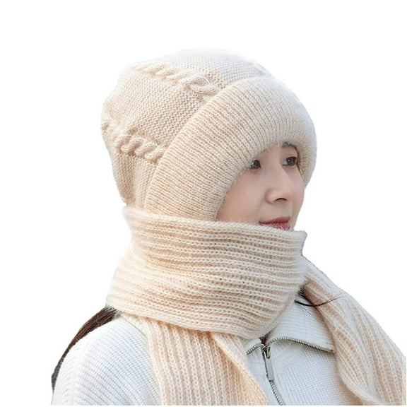LWNYDPLSD Neckerchief Integrated Ear Windproof Cap Scarf Knitting Thick Warm Ear Guard Hat Hooded Scarf Women Winter Knitted Hat Clearance Sale White One Size