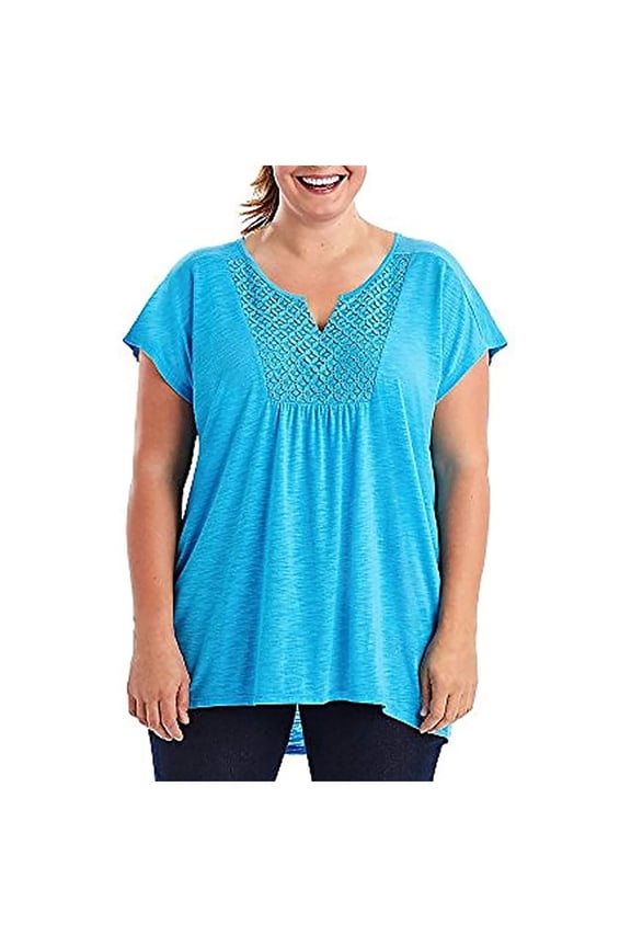 Plus Size for Women Tops Women's Plus Size Slub Crochet Bib Tunic Womens Plus Size Casual Tops for Women Blue-A 5XL