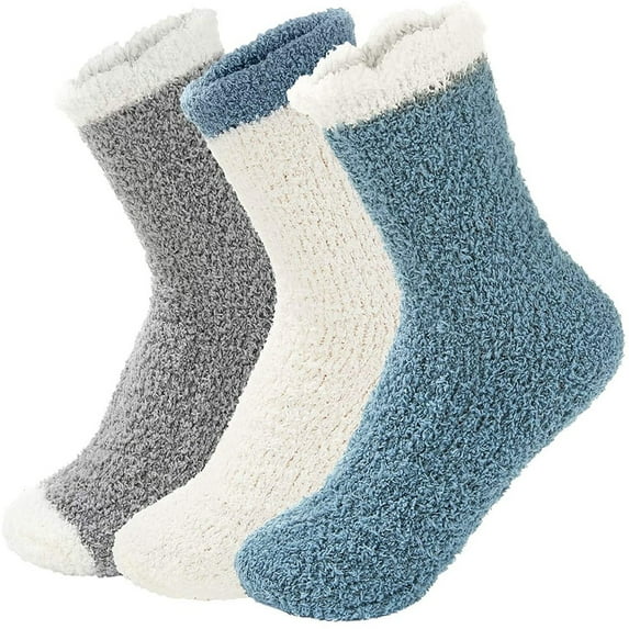 LWNYDPLSD Running Socks Black Socks 3 Pairs Patchwork Womens Fuzzy Socks Cozy Fluffy Winter Cabin Slipper Warm Soft Thick Comfy Socks Blue