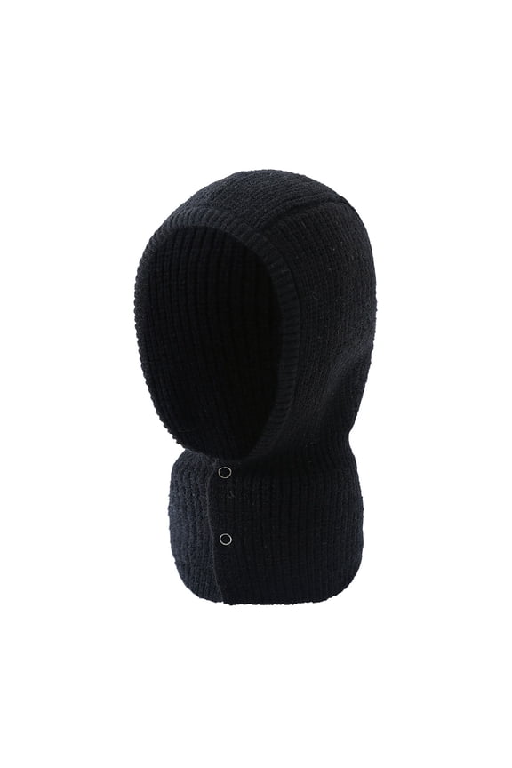 Silk Scarves Unisex Knitted Winter Head Hood Warm Neck Collar Cap Men Women Snood Shawl Wraps Windproof Hat with Button Decor Clearance Sale Black A