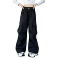 thumbnail image 1 of LWNYDPLSD Size 8 Girls Pants Camo Cargo Pants High Waisted Pant Christmas Gifts for Teens Baby Gifts Girls Kids Clothes Girls 14-16 Clothes Good, Black 10-11 Years, 1 of 7