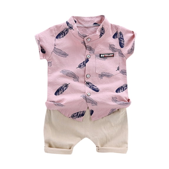 LWNYDPLSD Toddler Boy 2 Piece Summer Outfits Baby Boys One Year Old Birthday Set 1T 2T 3T 4T Kids Cartoon Print Button Down Short Sleeve Shirts & Shorts Beach Holiday Vacaction Suit