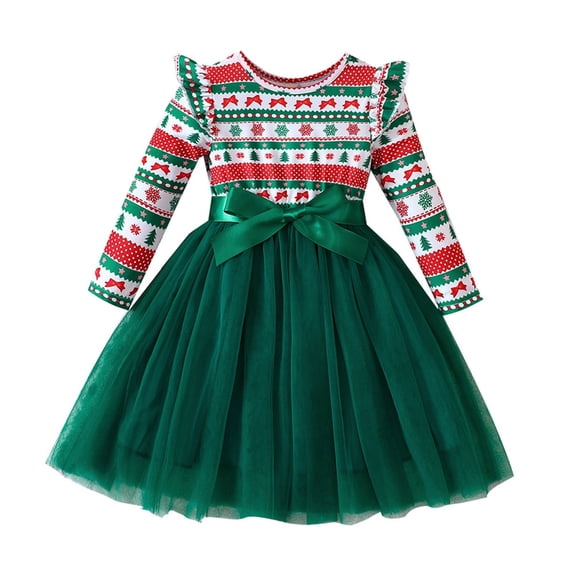 LWNYDPLSD Toddler Girls Christmas Dress Long Sleeve Tutu Dress Holiday Clothes Fall Winter Party Dresses for Xmas New Year Party Family Gathering