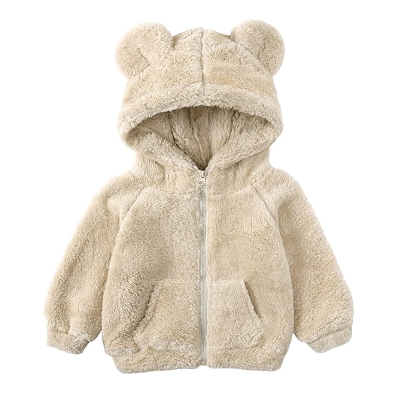 LWNYDPLSD Toddler Jackets Boys Sherpa Toddler Jacket Girls Coat Size 6 Baby Bear Outfit Baby Fall Outfit Hoodie Toddler Christmas Clothes Boy, Beige 12-24 Months