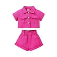 thumbnail image 1 of LWNYDPLSD Toddler Summer Outfits 2 Piece Set Kids Button Down Shirt Shorts Cute Fashion Party Set Baby Girls Clothes, 1 of 8