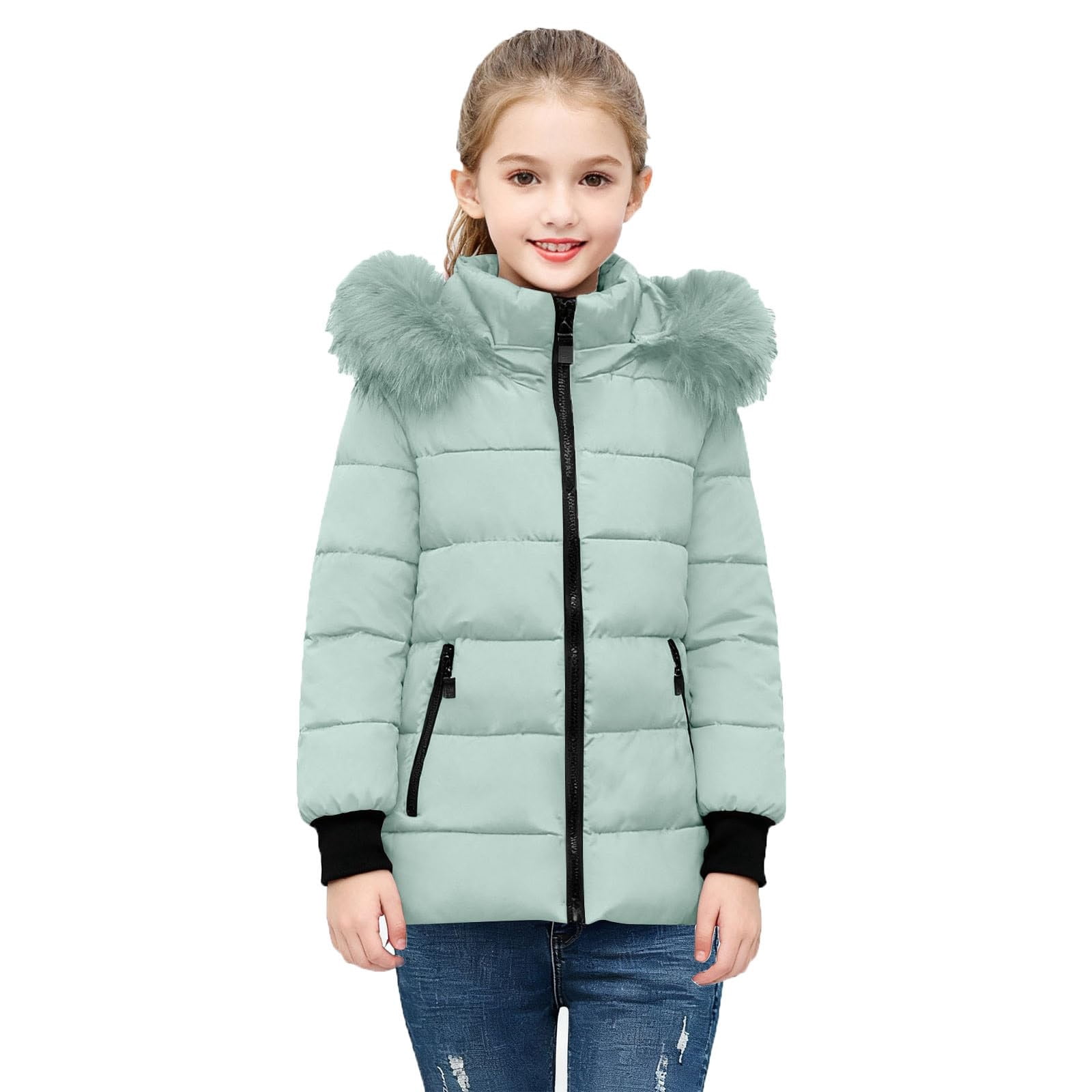 LWNYDPLSD Tween Girls Puffer Jacket Zip Up with Pockets Warm Outerwear ...