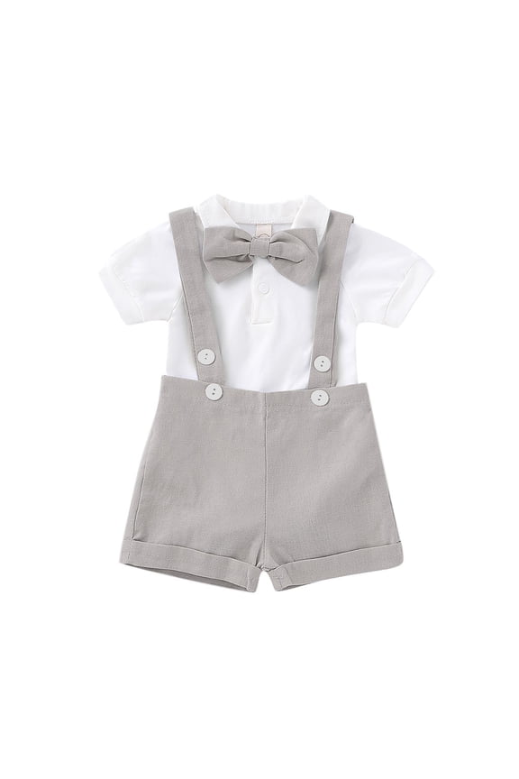 Wedding Ring Bearer Outfits for Baby Boy Suit Newborn Boy Vest Short Sleeve Bowtie Shirt Suspender Summer Gentleman Shorts Wedding Graduation Dress Party Sets Infant Boy Clothes